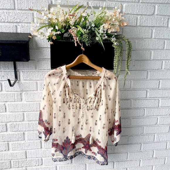Vanilla Star Tops - Vanilla Star Semi-Sheer Boho Long Sleeve Blouse Size Small